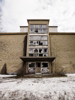 Worn Brick Wall building on  grey day