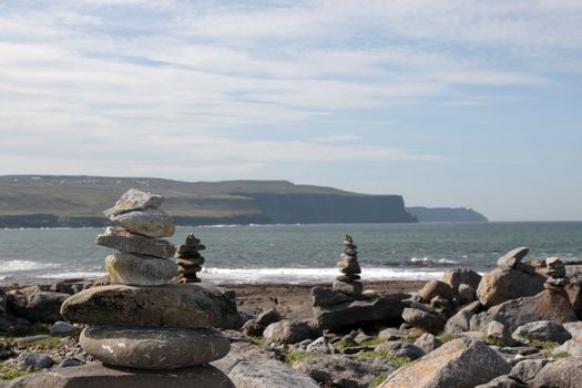 rock piles on the beach in doolin county clare ireland