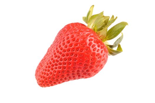 Single ripe fresh strawberry on an isolated white background