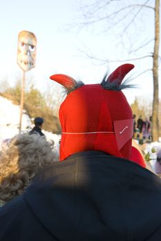 Mardi Gras celebration red mask with two horns