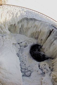 lake dam ice forms in midwinter  freeze