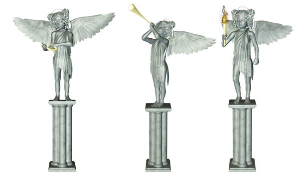 angel statue in silver - isolated on white