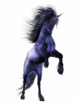 a magnificent blue unicorn - isolated on white