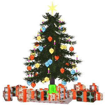 a beautiful Christmas tree with gifts - isolated on white