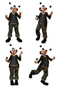 A funny clown in the show with balls isolated on white