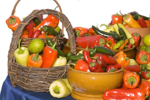 Bowl of a variety multicolored types of peppers