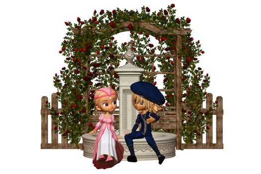 Romeo and Juliet in the garden - isolated on white