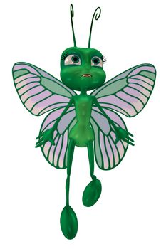 a green cartoon fly - isolated on white