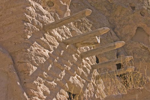 Ancient Anasazi adobe constructed dwellings at the Bandolier National Monument in New Mexico