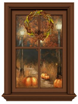 a wounderful autumn window - isolated on white