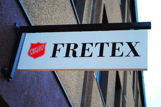 Sign of the second hand clothings chain run by the norwegian Salvation Army (Frelsesarmeen).