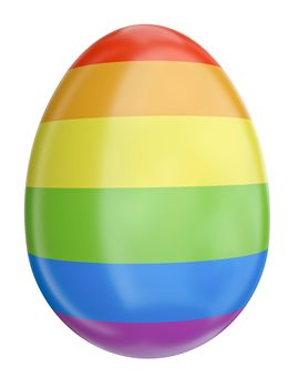 Easter egg with the Gay Pride rainbow flag colored shell. 3D render.