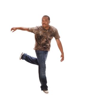 African american man break-dancing isolated over a white background