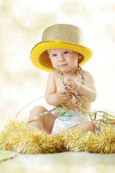 Image of cute baby with new year's decoration