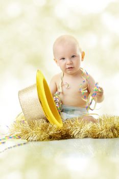 Image of cute baby with new year's decoration