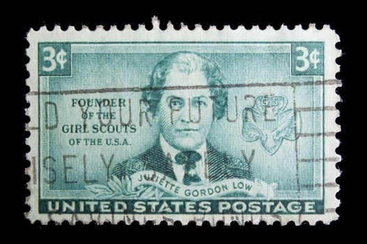 UNITED STATES - CIRCA 1948: depicting Juliette Gordon Low, in-scripted "Founder of the Girls Scouts of the USA" , face value 3 cents, green, circa 1948