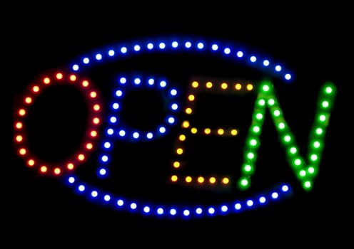 Neon sign - OPEN on a black background