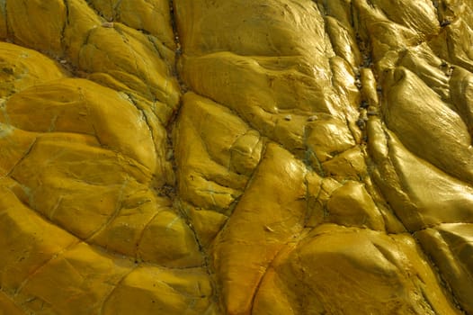 A closeup of wet sandstone rock by the seashore. Lit from the side. Suitable for abstract background.