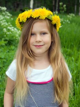 girl with dandelion.Beauty Girl in green meadow