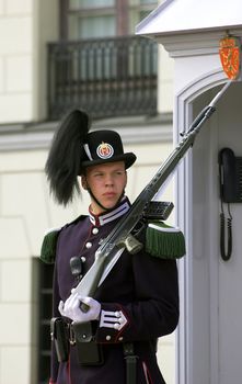 Guard/Soldier on duty guarding the royal castle in Oslo Norway