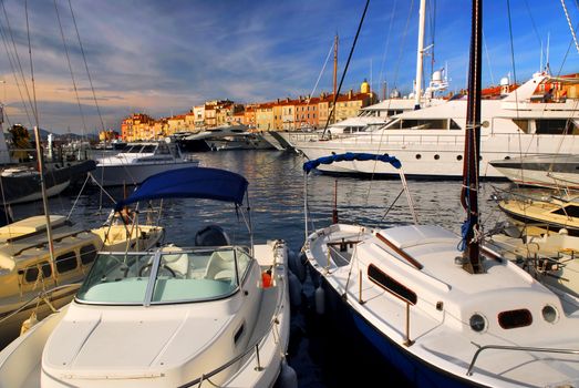 Luxury boats docked in St. Tropez in French Riviera