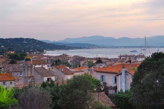 View on St. Tropez in French Riviera at sunset