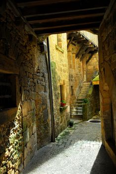 Detail of medieval architecture in historical town of Sarlat, France. 