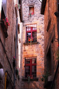 Detail of medieval architecture in historical town of Sarlat, France