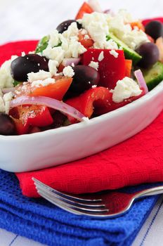 Greek salad with feta cheese and black kalamata olives