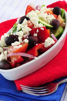 Greek salad with feta cheese and black kalamata olives