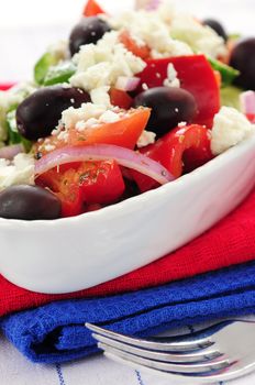 Greek salad with feta cheese and black kalamata olives