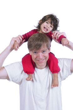 Father carrying son on his shoulders