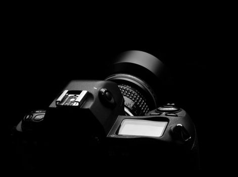 Professional camera outline isolated background - black and white