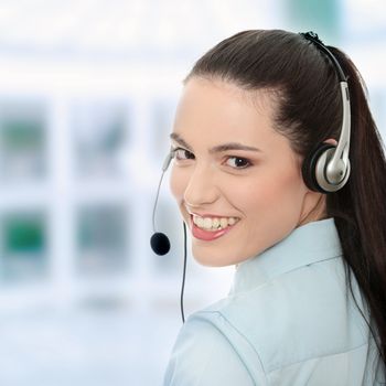 Call center woman with headset.