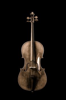 Sepia of a cello on a black background