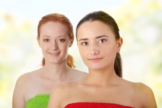 Spa - portrait of two woman - redhead and brunette
