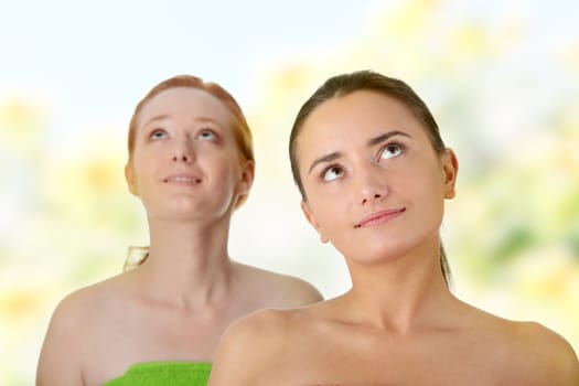 Spa - portrait of two woman - redhead and brunette