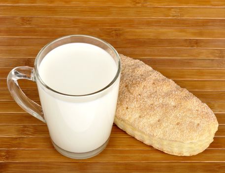 puff cake and a glass of milk