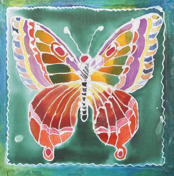 Butterfly pattern paint on a batik design from Thailand