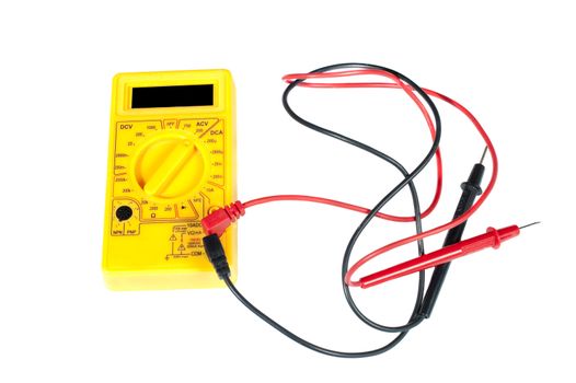 multimeter and leads isolated over white background