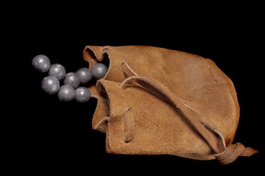 pouch of lead ball projectiles for a muzzle-loading firearm