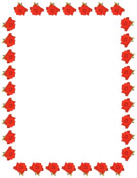 8.5 x 11 inch white page with red rose's around the border ready for a message of love