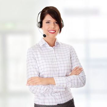 Call center woman with headset.