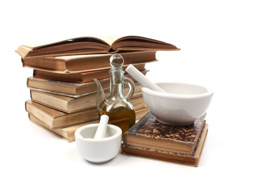 Pile of old educational books suggesting to be cookbooks