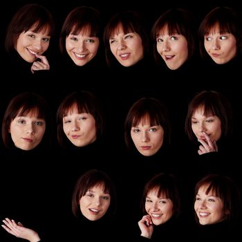 Set of funny portrait of happy young caucasian woman