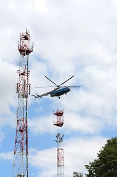 installation of cell tower by helicopter