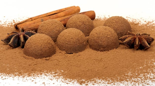 chocolate truffles with cinnamon and star anise