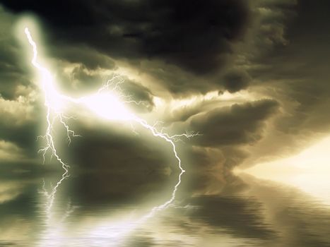 thunderstorm and lightning over the sea