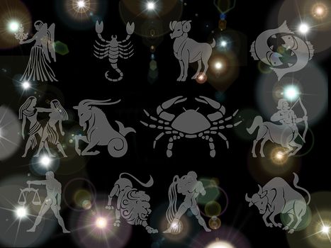 zodiac signs on a background of stars