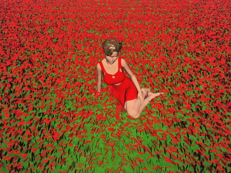 woman in a poppy field